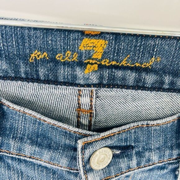 7 For All Mankind Women's bootcut Jeans Low Rise Dark Blue Stretch Denim Size 27 - Picture 4 of 14